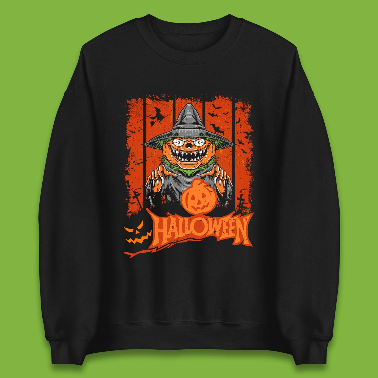 Halloween Pumpkin Head Scarecrow Jack O Lantern Pumpkin Head Horror Scary Vintage Retro Unisex Sweatshirt