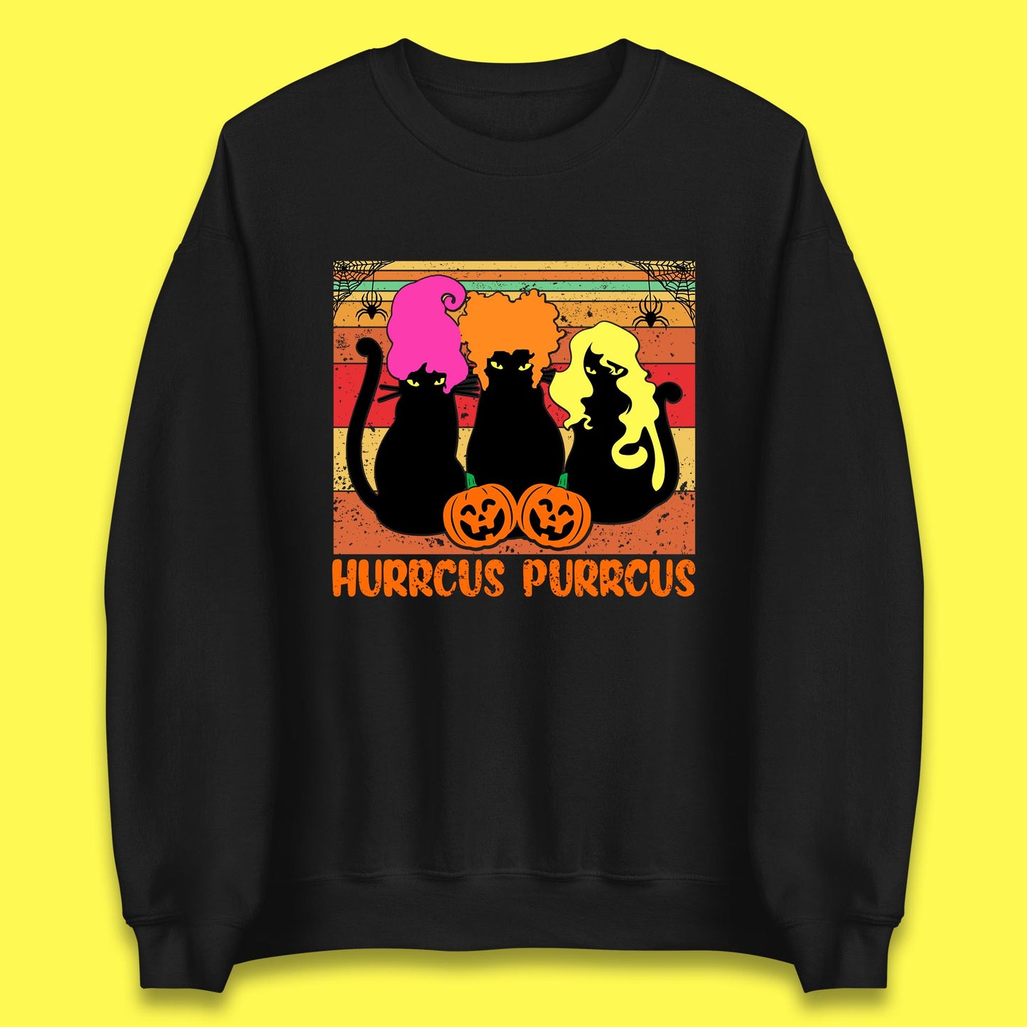 Vintage Halloween Witches Hurrcus Purrucs Scary Cat Horror Pumpkin Faces Hocus Pocus Halloween Costume Unisex Sweatshirt