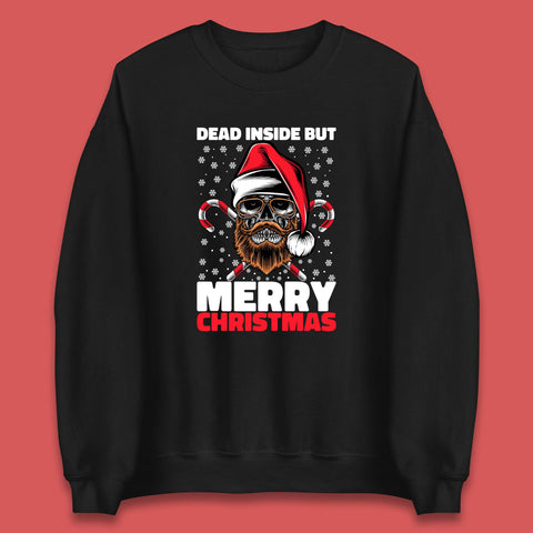 Dead Inside But Merry Christmas Skeleton Xmas Hipster Skull Santa Claus Unisex Sweatshirt