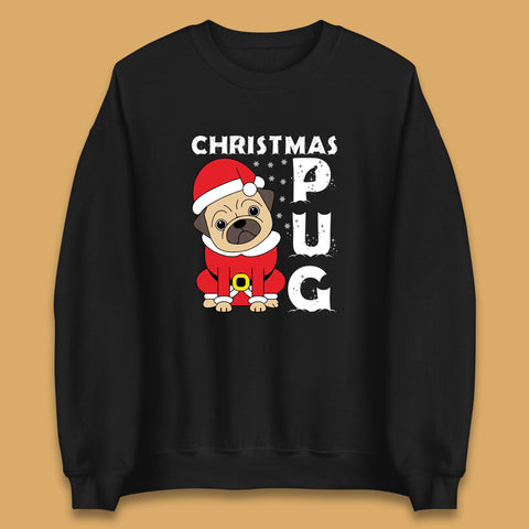 Christmas Pug Dog Wearing Santa Costume Funny Xmas Dog Lovers Unisex Sweatshirt
