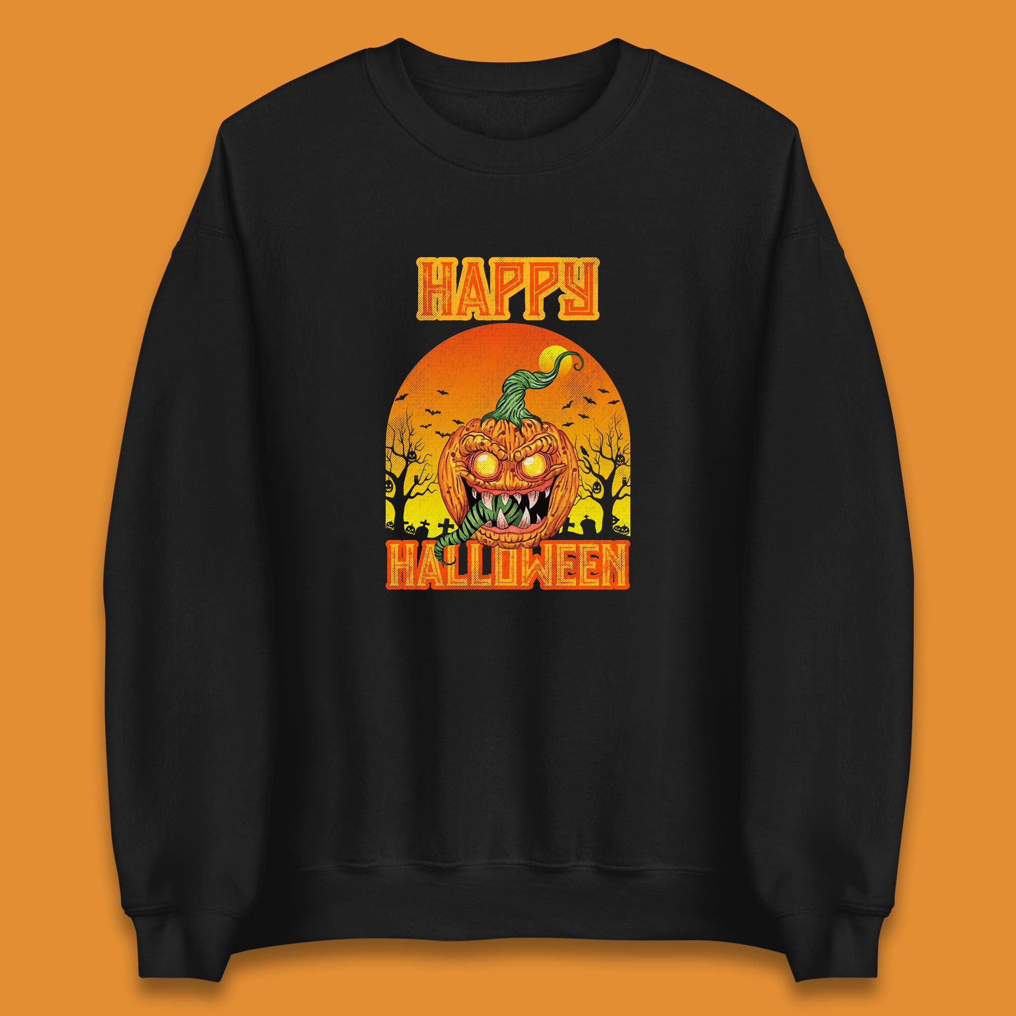 Happy Halloween Zombie Monster Pumpkin Jack-o-lantern Spooky Season Unisex Sweatshirt