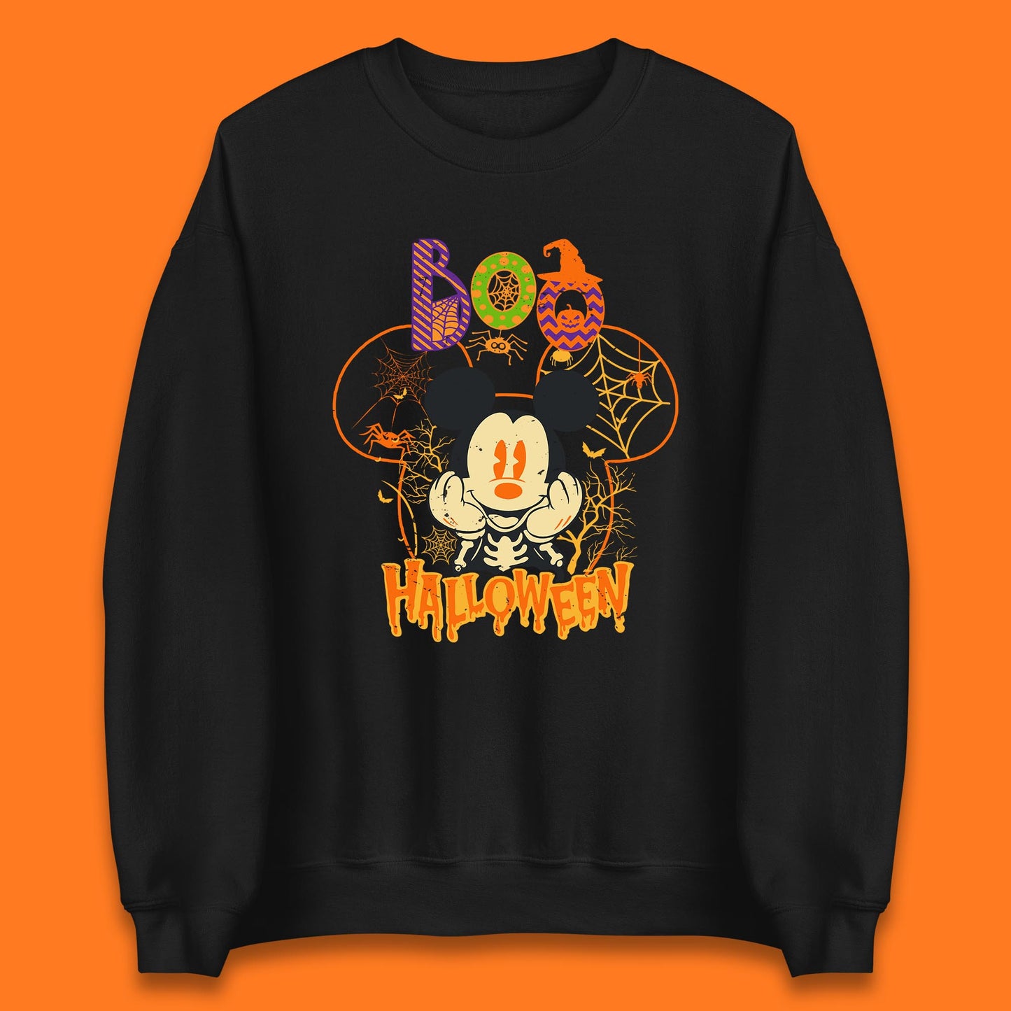 Boo Halloween Mickey Mouse Skeleton Horror Scary Disney Halloween Disneyland Trip Unisex Sweatshirt