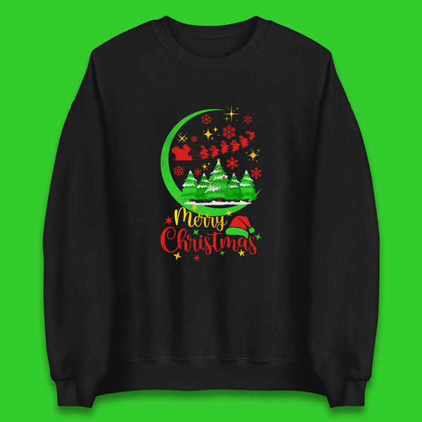 Merry Christmas Santa Claus Snowflakes and Christmas Trees Xmas Unisex Sweatshirt