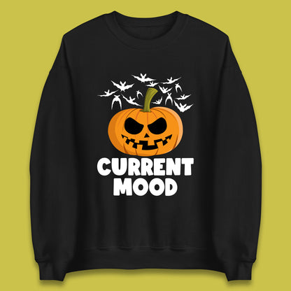 Current Mood Halloween Pumpkin Ghost Evil Scary Smile Face Horror Jack-o-lantern Unisex Sweatshirt