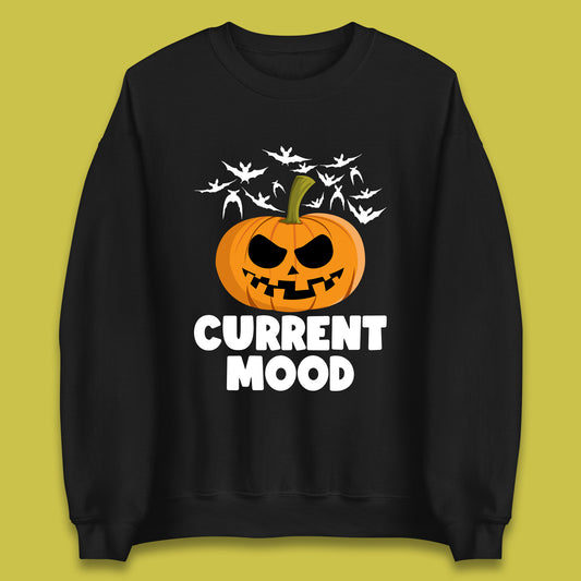 Current Mood Halloween Pumpkin Ghost Evil Scary Smile Face Horror Jack-o-lantern Unisex Sweatshirt