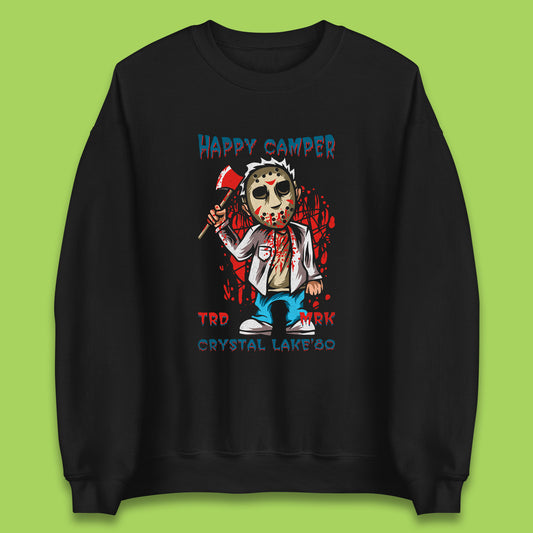 Happy Camper Crystal Lake 1980s Jason Voorhees Vintage Halloween Horror Movie Unisex Sweatshirt