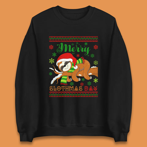 Merry Slothmas Day Christmas Santa Sloth Lovers Xmas Holiday Celebration Unisex Sweatshirt