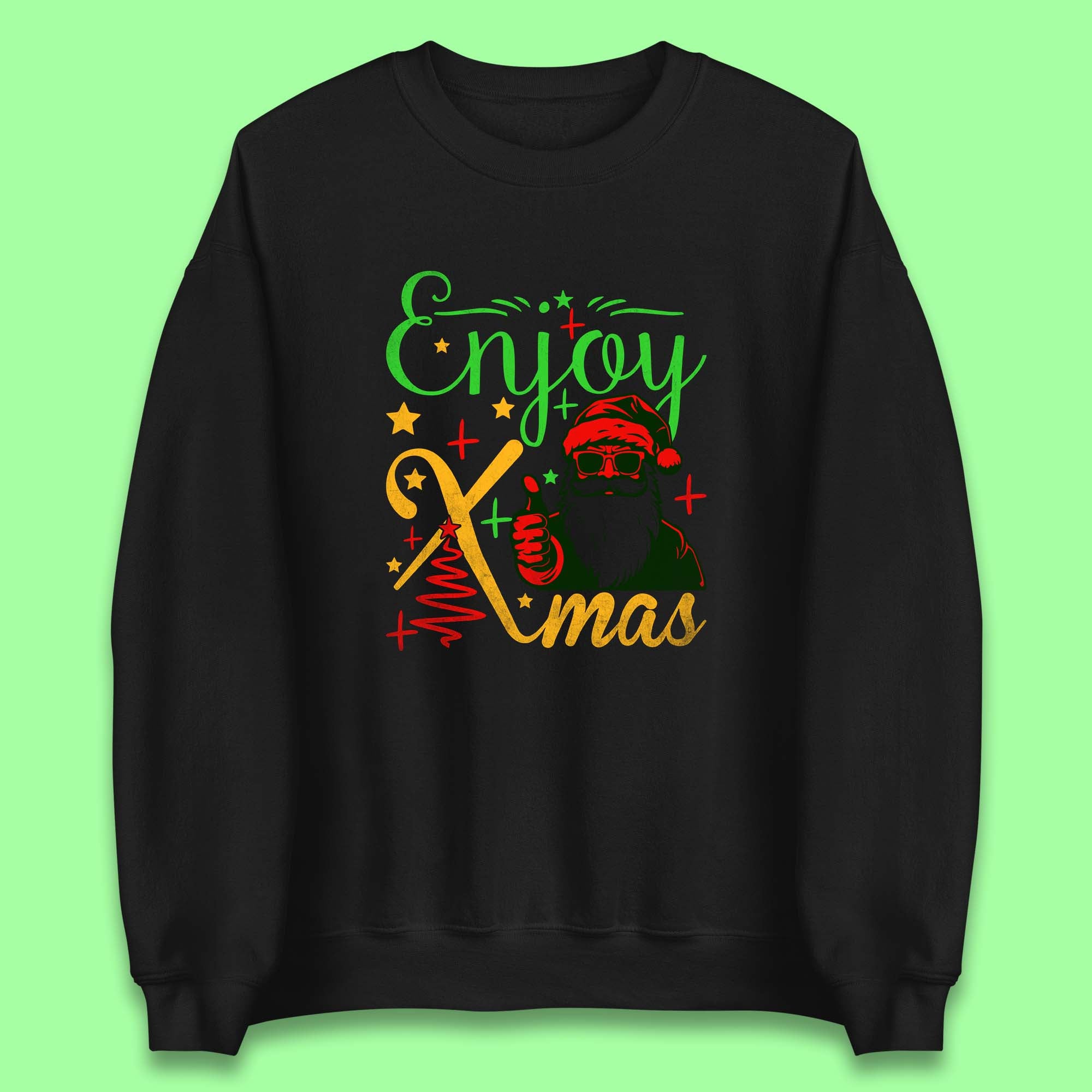 Enjoy Xmas Santa Claus Thumbs Up Merry Christmas Holiday Season Unisex Sweatshirt