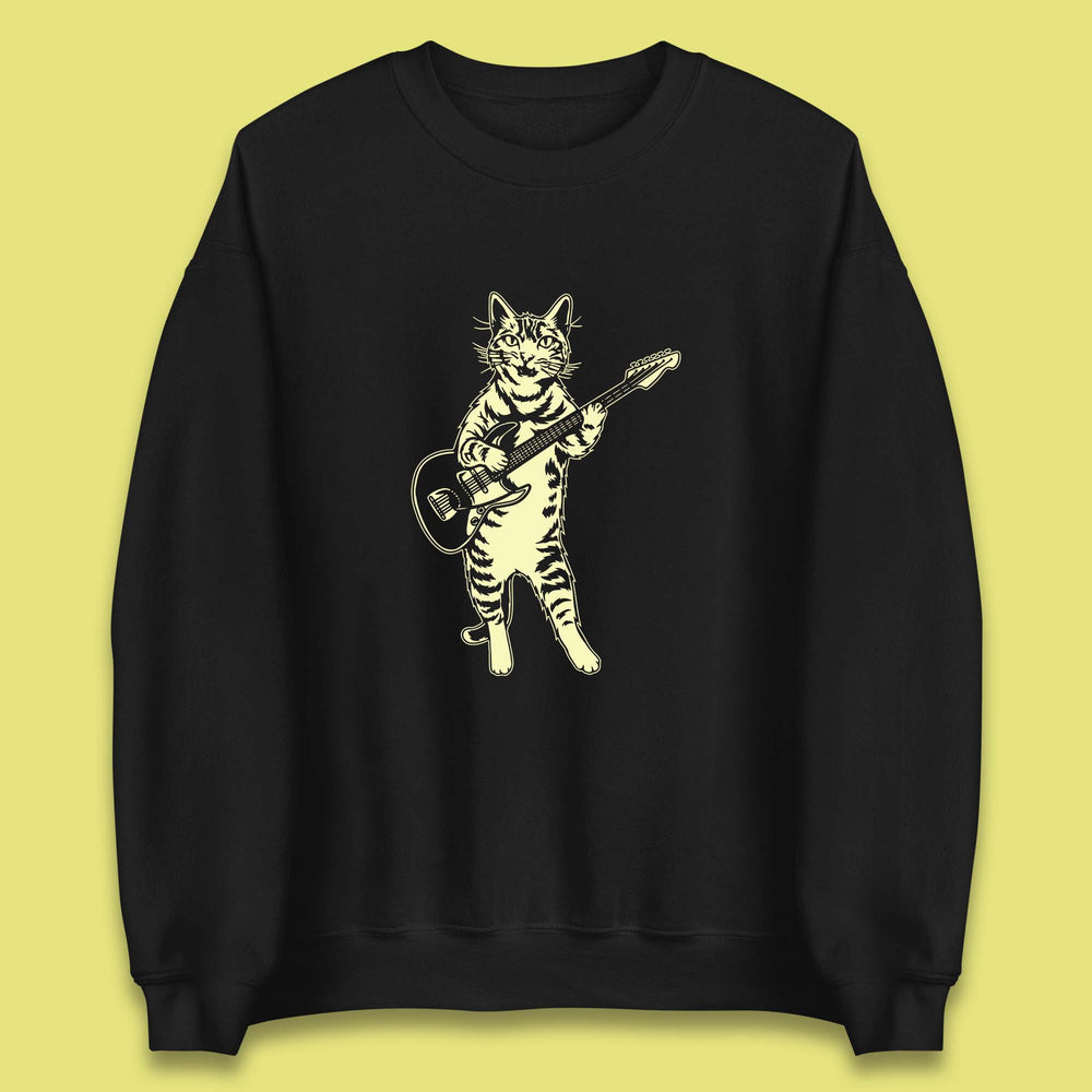 Rock Cat Playing Guitar Musician Guitarist Cat Music Lovers Unisex Sweatshirt
