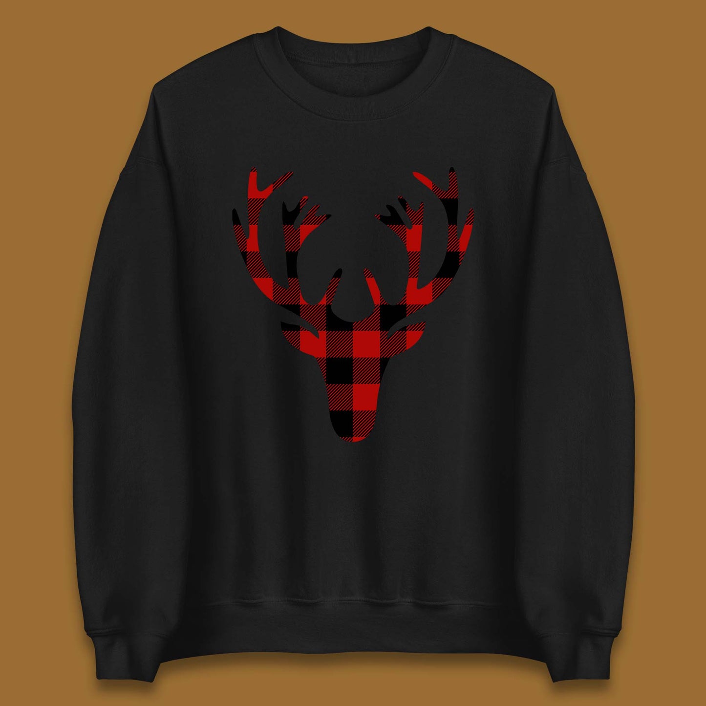 merry christmas buffalo plaid deer head sweatshirt
