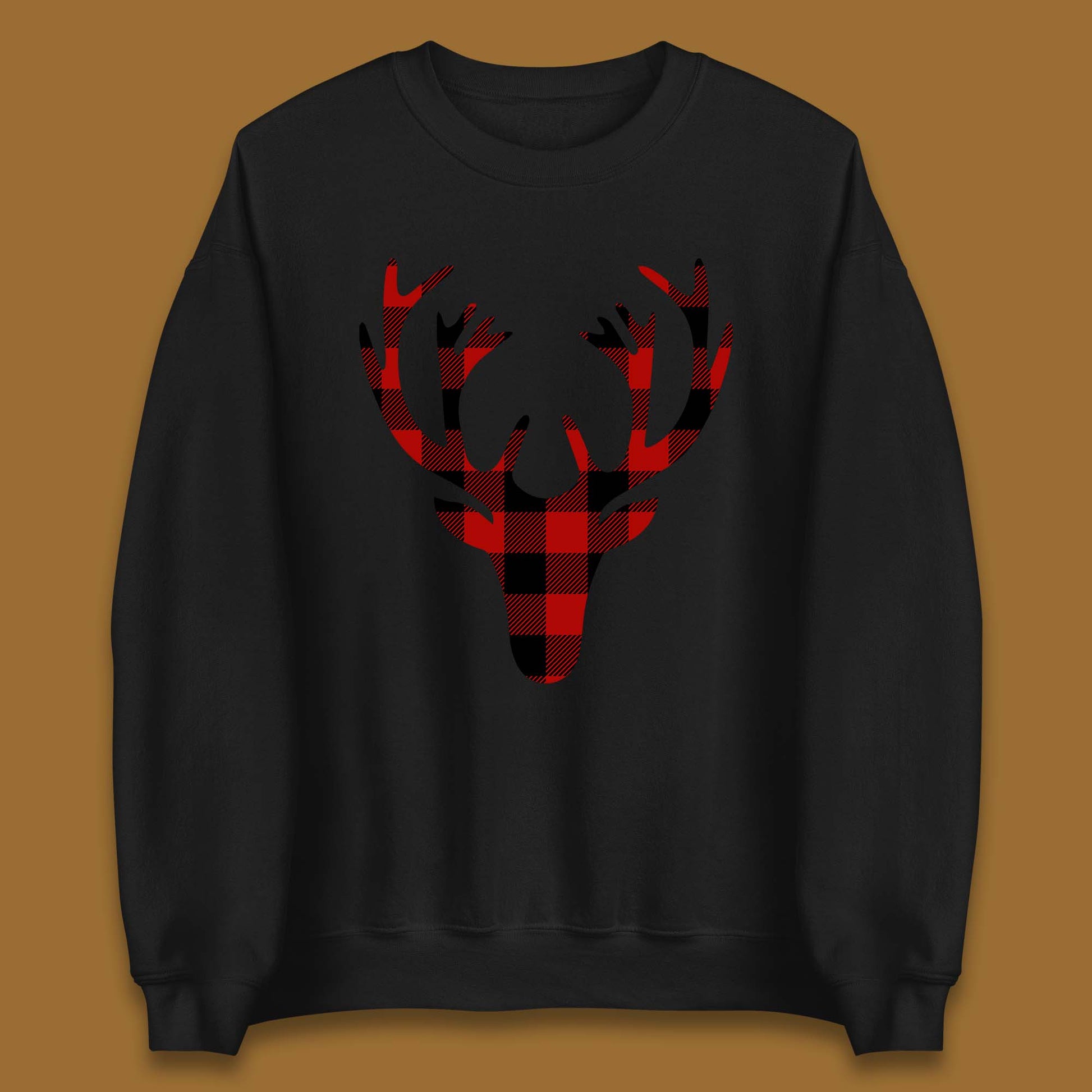 merry christmas buffalo plaid deer head sweatshirt