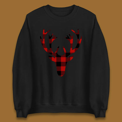 merry christmas buffalo plaid deer head sweatshirt