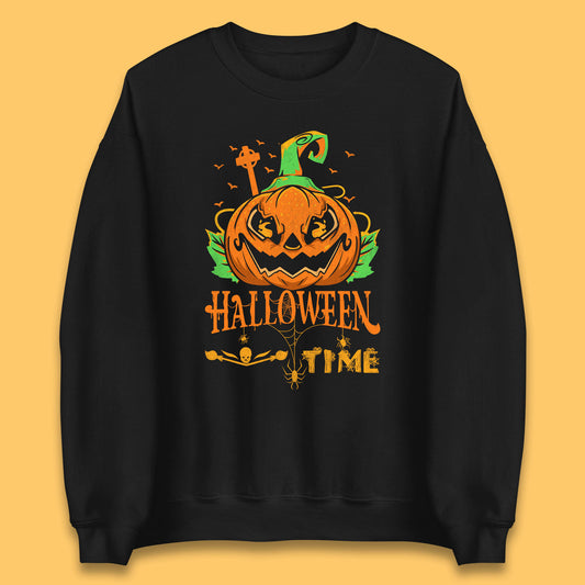 Halloween Time Scary Face Jack O Lantern Horror Pumpkin Halloween Scary Night Unisex Sweatshirt