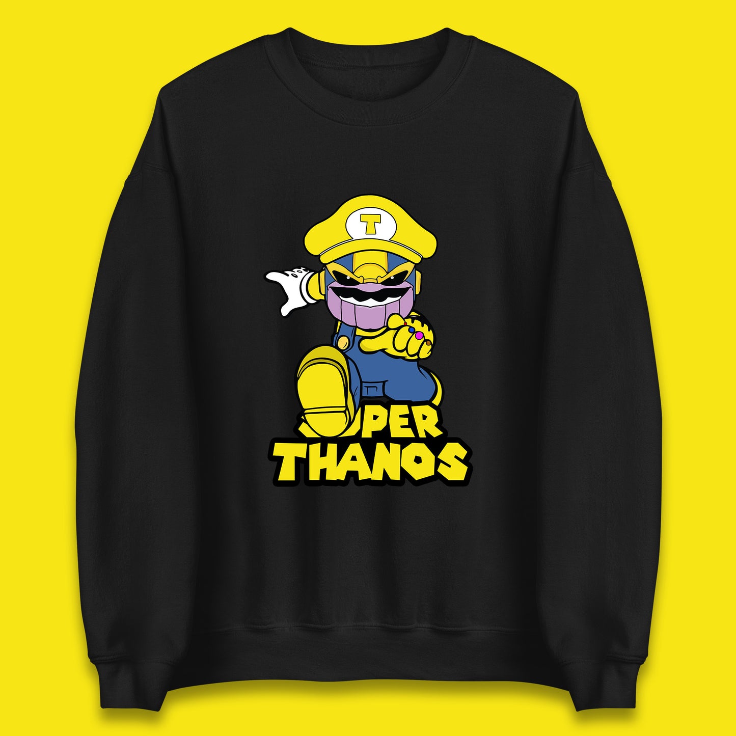 Super Thanos Marvel Infinity Gauntlet Super Mario Spoof Marvel Nintendo Game Series Wario Thanos Fictional Character Unisex Sweatshirt