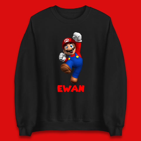 Personalised Your Name Super Mario Jumping Funny Game Lovers Players Mario Bro Retro Gaming Unisex Sweatshirt