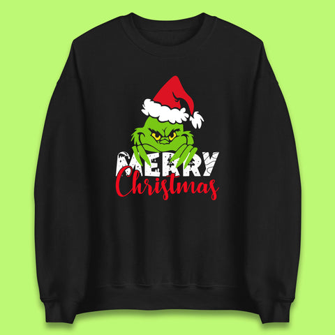 Merry Christmas Grinch Santa Hat Fictional Character Xmas Festive Unisex Sweatshirt