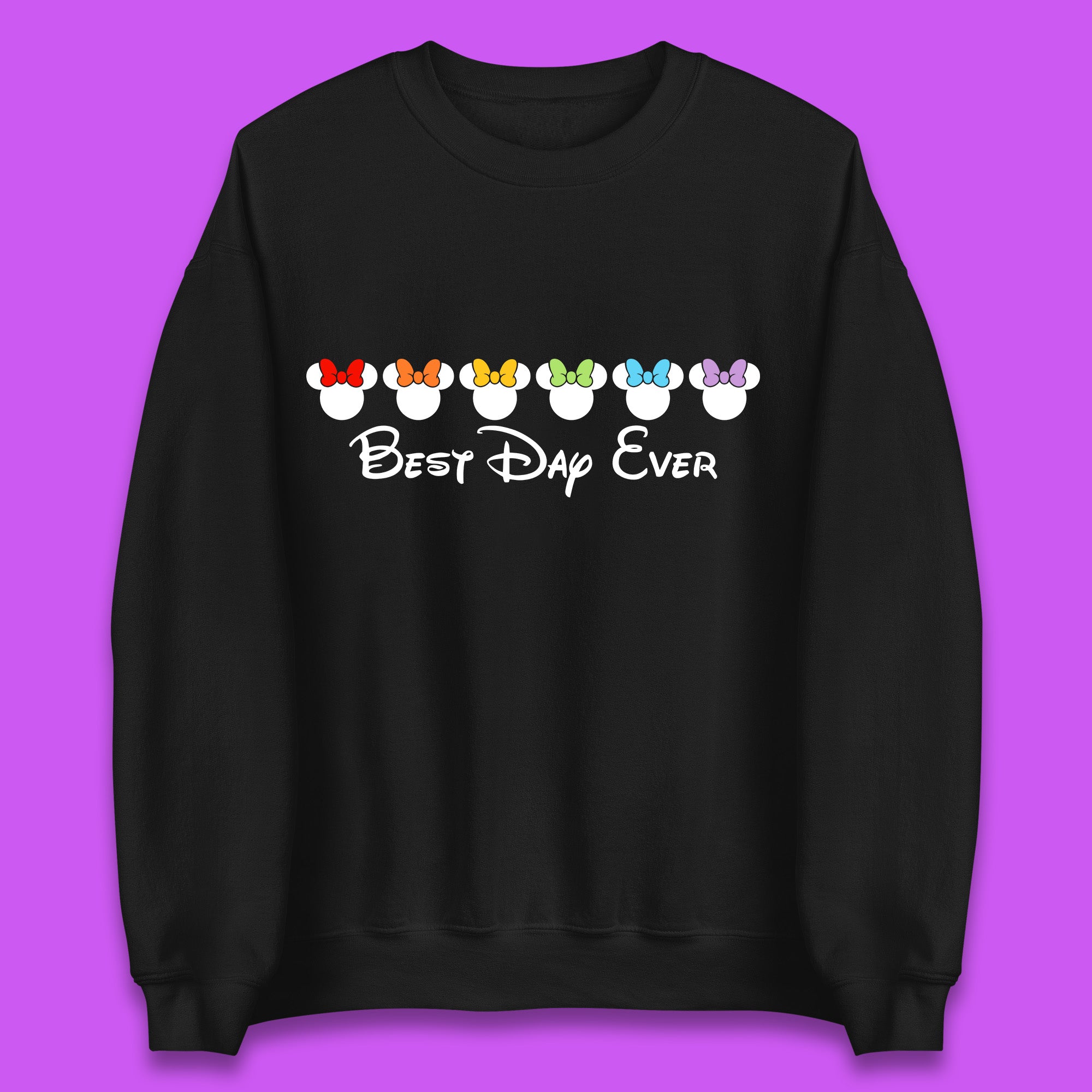 Best Day Ever Disney Minnie Mouse Cartoon Character Disney Vacation Minnie Mouse Face with Colorful Bows Disney Trip Unisex Sweatshirt