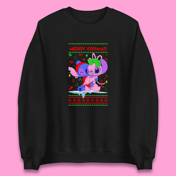 Merry Kissmas Christmas Disney Stitch And Angel Xmas Lilo & Stitch Unisex Sweatshirt