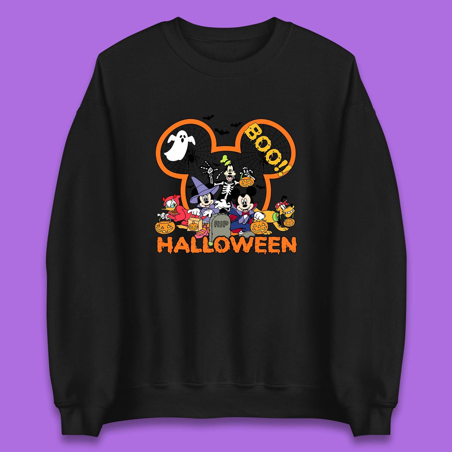 Disney Halloween Mickey Mouse Minnie Mouse Boo Ghost Friends Donald Duck Pluto Goofy Cartoon Disneyland Trip Unisex Sweatshirt