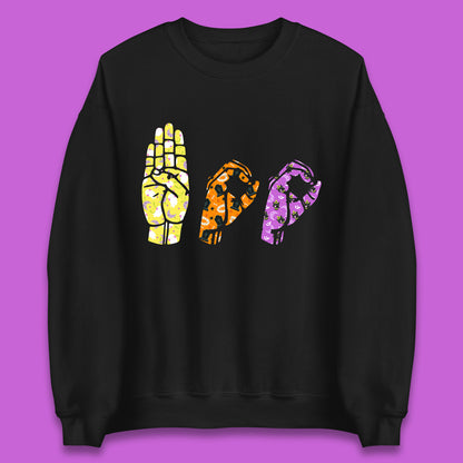 Halloween Hand Sign Language Boo Ghost American Sign Language Alphabet ASL Halloween Unisex Sweatshirt