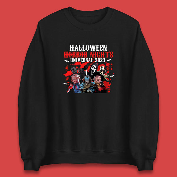 Halloween Horror Nights Universal 2023 Halloween Horror Movie Characters Friends Halloween Serial Killers Unisex Sweatshirt