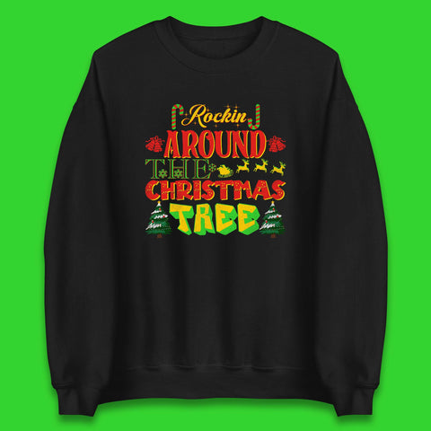 Rockin Around The Christmas Tree Funny Rocker Santa Xmas Unisex Sweatshirt