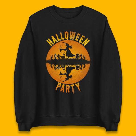 Halloween Party Flying Witch Horror Scary Spooky Season Scary Boo With Full Moon Unisex Sweatshirt