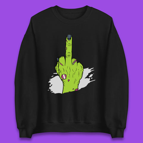 Halloween Green Zombie Hand Showing The Middle Finger Sarcastic Rude Unisex Sweatshirt