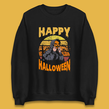 Happy Halloween Jack O Lantern Pumpkin Head Horror Scary Vintage Retro Halloween Unisex Sweatshirt
