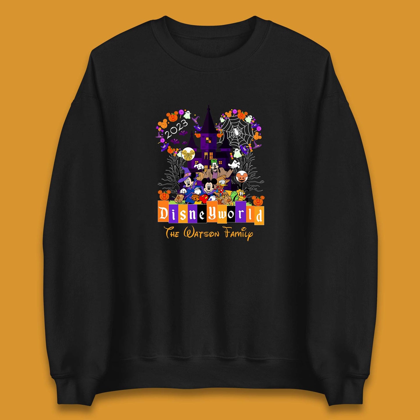 Personalised Disneyworld Halloween Family Disneyland Castle Mickey And Friends Disney Trip Unisex Sweatshirt