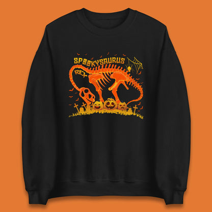 Spooky Saurus Rex Halloween Dinosaur T-Rex Skeleton With Scary Pumpkins Unisex Sweatshirt