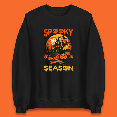 Spooky Season Happy Halloween Full Moon Dark Night Haunted House Unisex Sweatshirt
