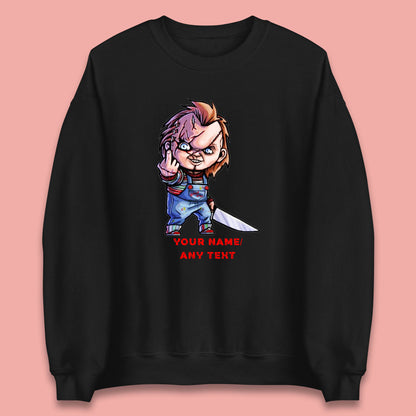 Personalised Chucky With Knife Your Name Or Text Halloween Horror Movie Character Unisex Sweatshirt