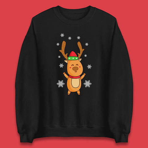 Cute Christmas Santa Claus Reindeer Rudolph With Antlers Xmas Unisex Sweatshirt