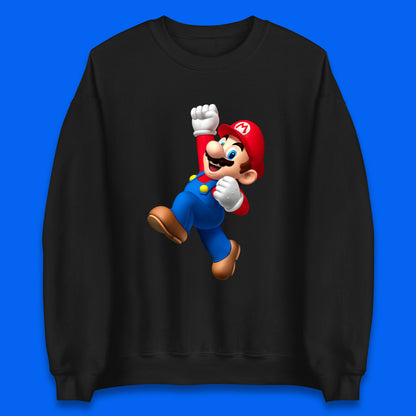 Super Mario Jumping In Happy Mood Funny Game Lovers Players Mario Bro Toad Retro Gaming Unisex Sweatshirt