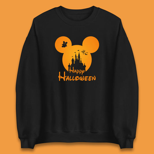 Happy Halloween Mickey Mouse Disney Castle Halloween Scary Boo Flying Bats Unisex Sweatshirt