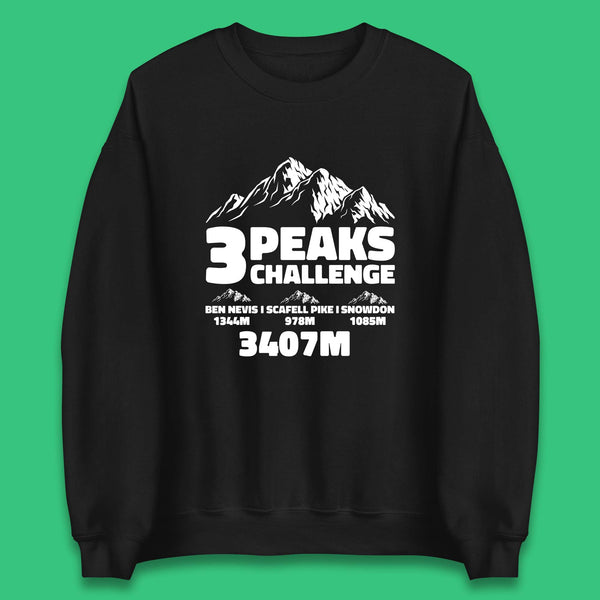 3 Peaks Challenge Ben Nevis Scafell Pike Snowdon Mountain Outdoor Adventure Climbing Hiking Unisex Sweatshirt