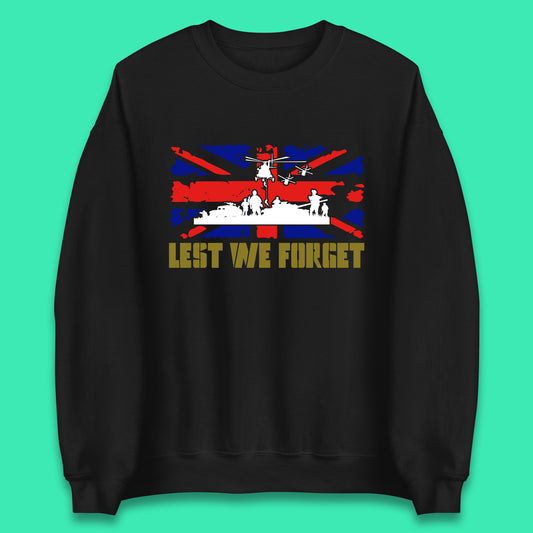 Lest We Forget Armed Forces Veterans Remembrance Day Uk Flag British War Soldiers Unisex Sweatshirt