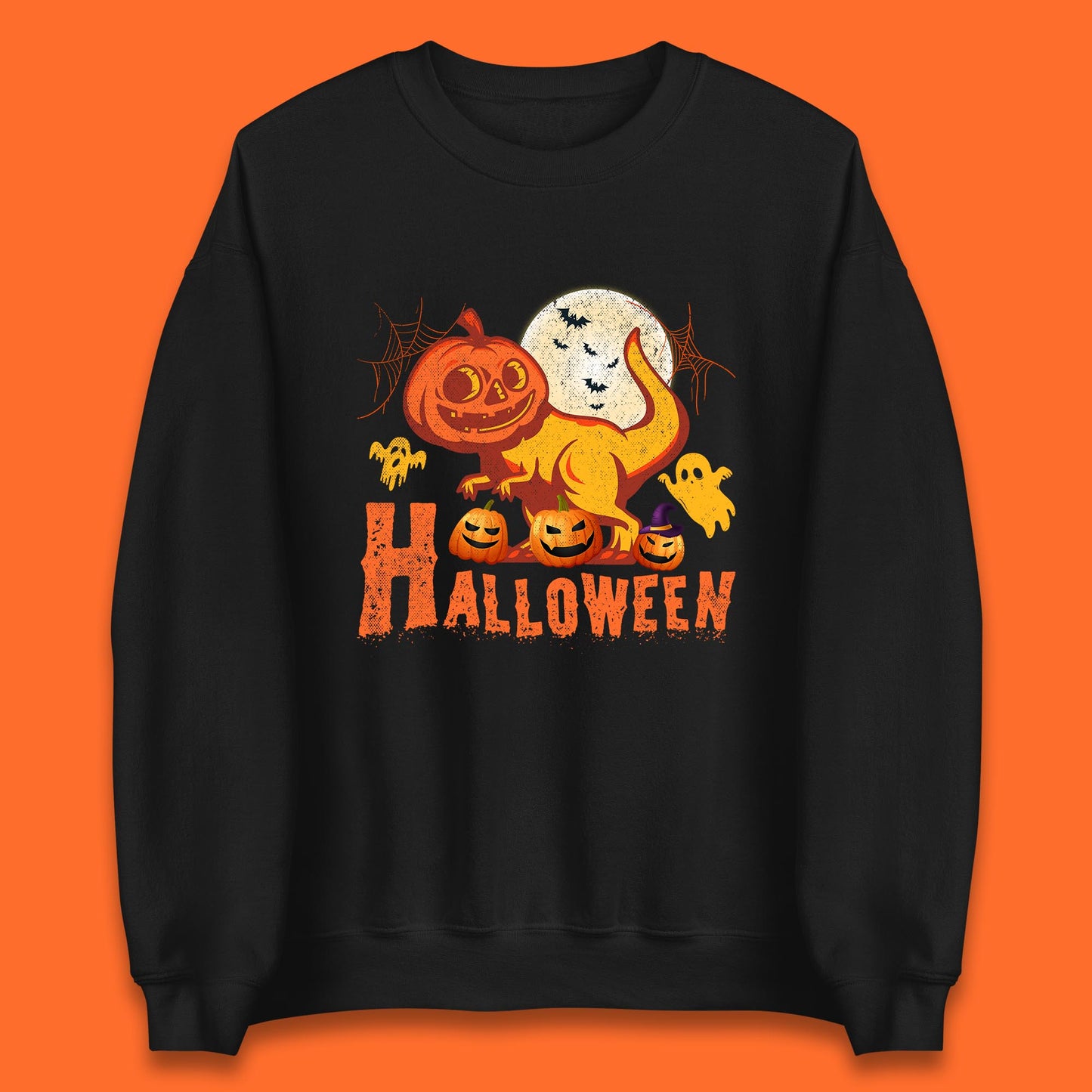 Halloween Dinosaur Jack O Lantern T-Rex Funny Dino Pumpkin Scary Boo and Bats Festive Costume Unisex Sweatshirt