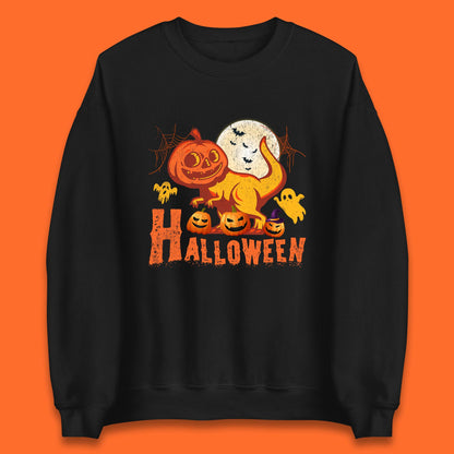 Halloween Dinosaur Jack O Lantern T-Rex Funny Dino Pumpkin Scary Boo and Bats Festive Costume Unisex Sweatshirt