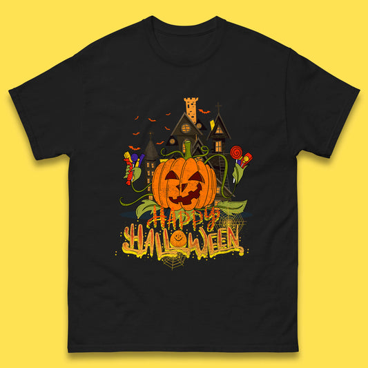 Happy Halloween Spooky Haunted House Halloween Pumpkin Horror Scary Jack-o-lantern Mens Tee Top