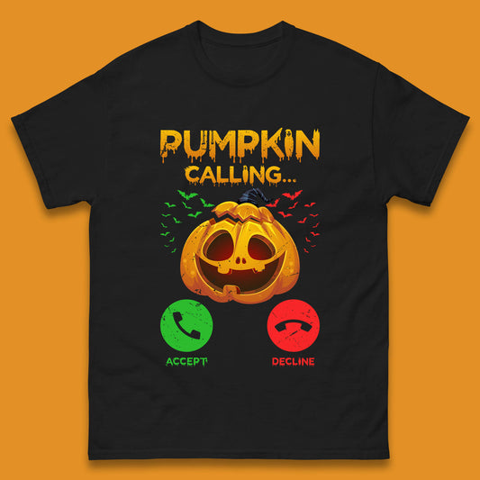 Halloween Pumpkin Calling Funny Phone Call Horror Scary Jack O Lantern Mens Tee Top