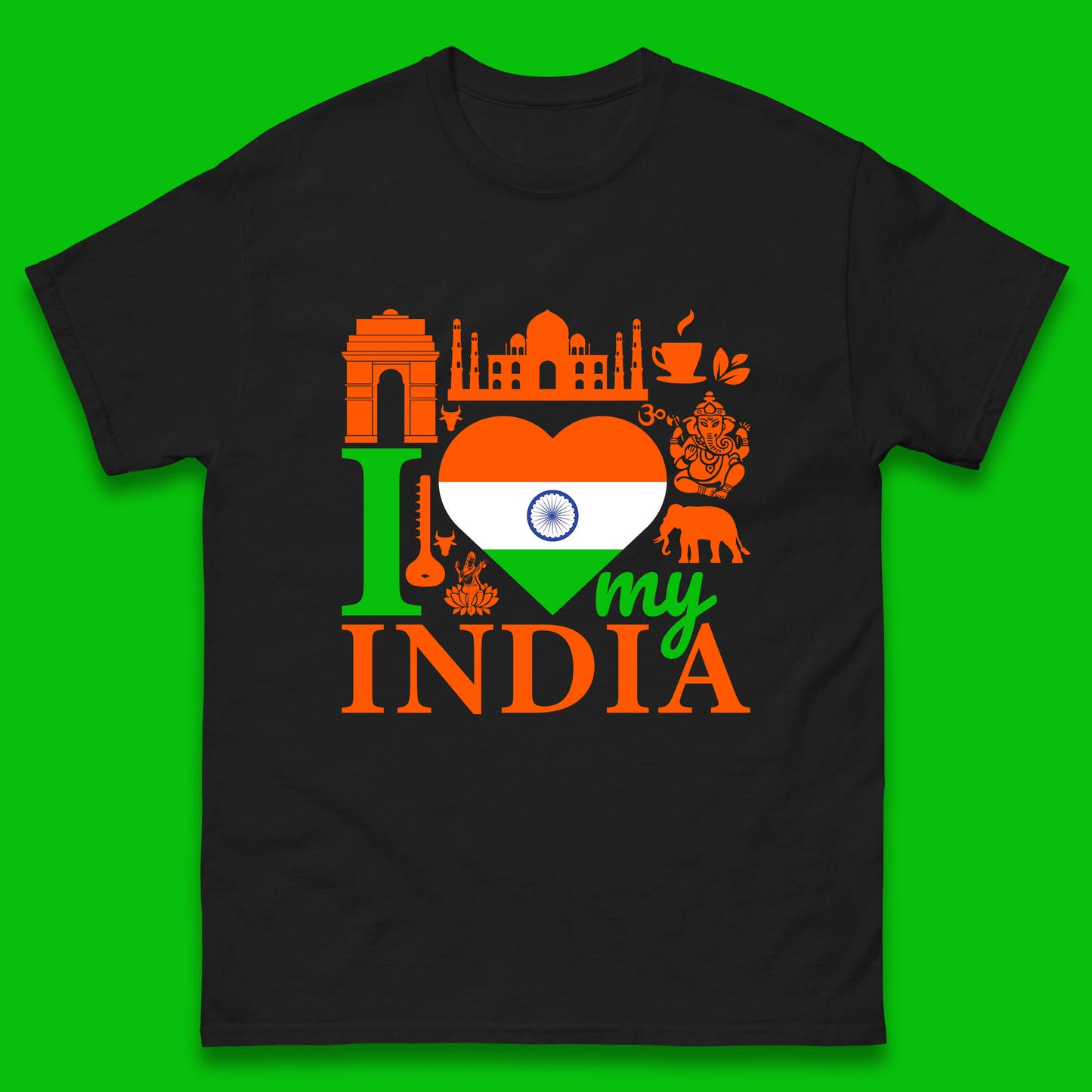 I Love My India Patriotic Indian Flag 15th August Independence Day Mens Tee Top