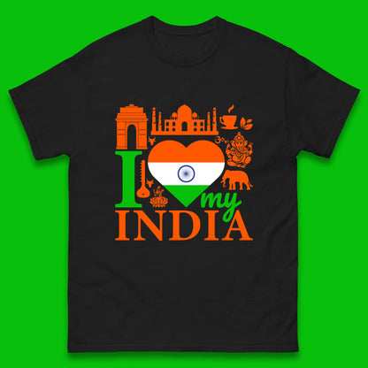 I Love My India Patriotic Indian Flag 15th August Independence Day Mens Tee Top