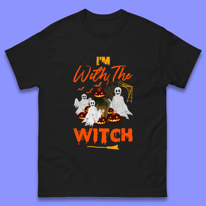 I'm With The Witch Halloween Ghosts With Jack-O-Lantern Horror Pumpkins Mens Tee Top