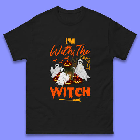 I'm With The Witch Halloween Ghosts With Jack-O-Lantern Horror Pumpkins Mens Tee Top