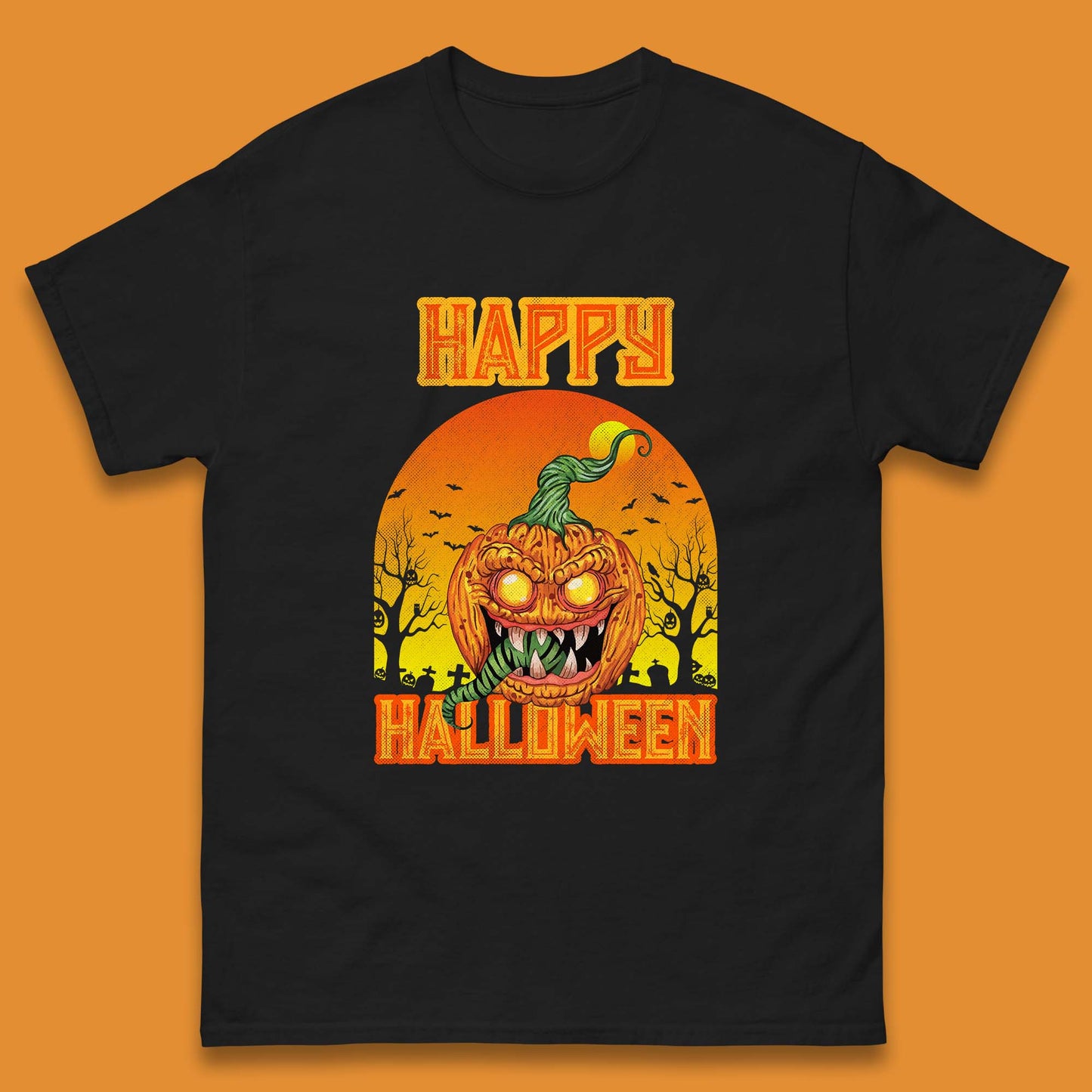 Happy Halloween Zombie Monster Pumpkin Jack-o-lantern Spooky Season Mens Tee Top