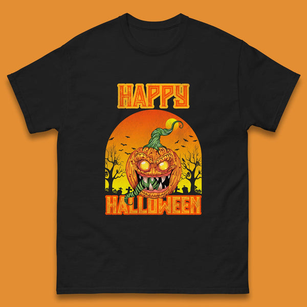 Happy Halloween Zombie Monster Pumpkin Jack-o-lantern Spooky Season Mens Tee Top