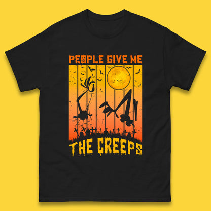 People Give Me The Creep Halloween Horror Scary Graveyards Full moon Flying Bats Mens Tee Top