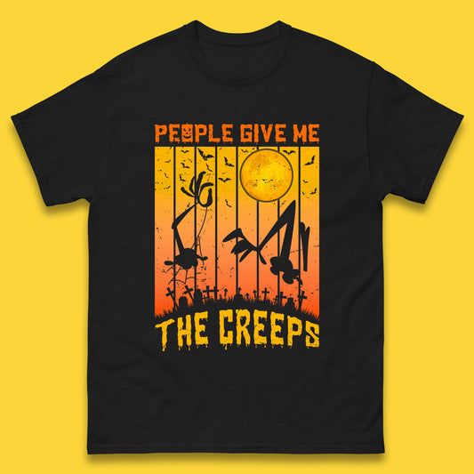 People Give Me The Creep Halloween Horror Scary Graveyards Full moon Flying Bats Mens Tee Top